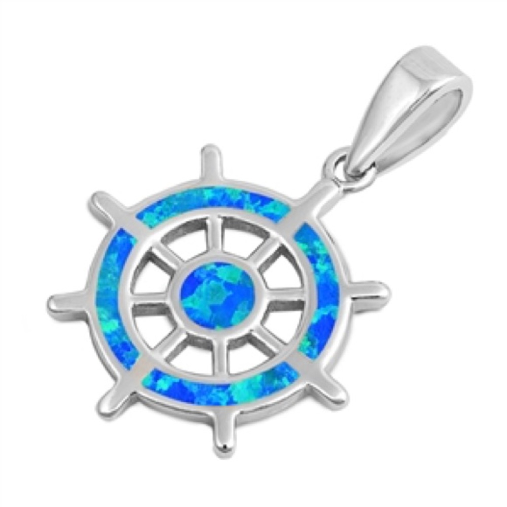 925 Sterling Silver Pendant with Lab Opal- Helm